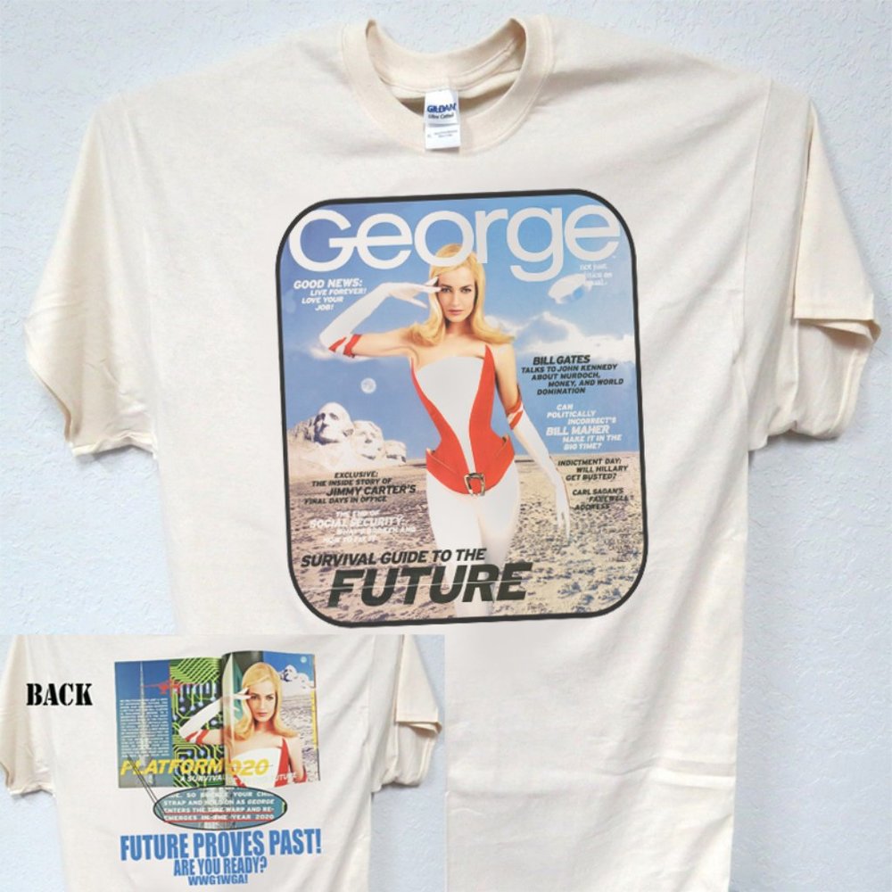 GEORGE MAGIZINE, SURVIVAL GUIDE TO THE FUTURE, COOL2-SIDED ivory MENS TEE T-1709